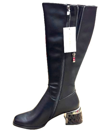 Women's embellished heel tall dress boots: F7002-coco