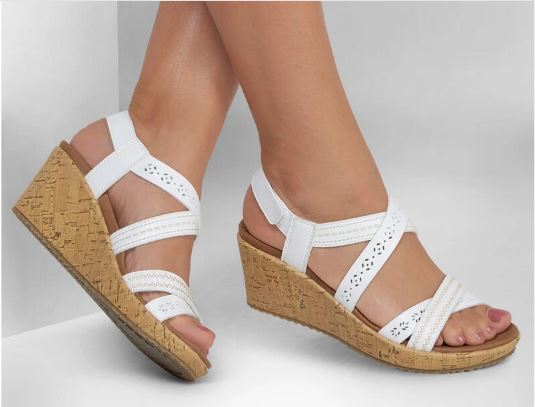 Skechers women's Beverlee Wedge Strappy Sandal - Delicate Glow: WHT