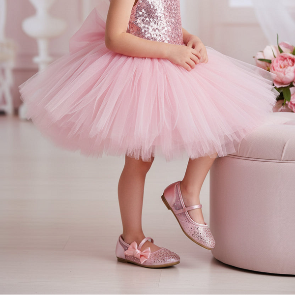 Girls Flat mesh Bow Gloria Dress shoes : Pink