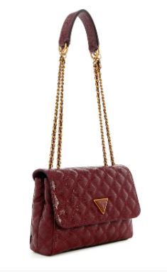 Guess GIULLY 2 COMP CONVERTIBLE FLAP Handbag: BURG
