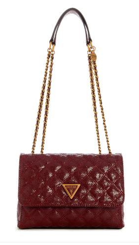 Guess GIULLY 2 COMP CONVERTIBLE FLAP Handbag: BURG