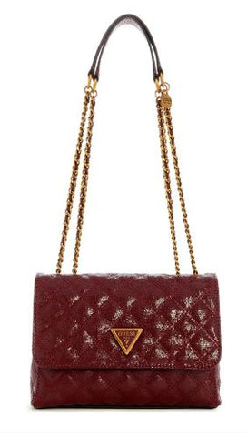 Guess GIULLY 2 COMP CONVERTIBLE FLAP Handbag: BURG