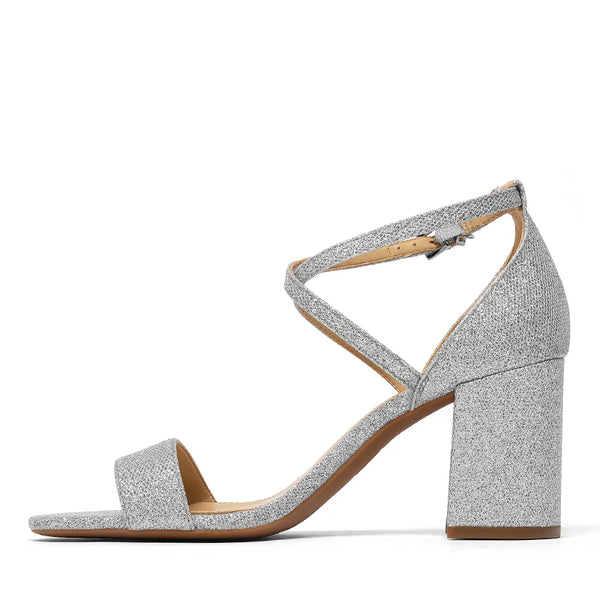 Michael Kors Women Sophie  Block Heel Strappy Dress Sandal: lt.Silver