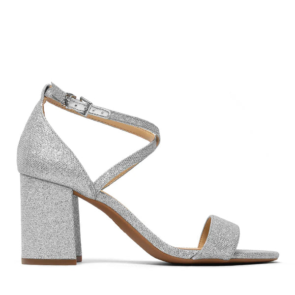 Michael Kors Women Sophie  Block Heel Strappy Dress Sandal: lt.Silver