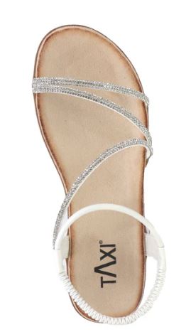 Taxi Paige Rhinestone Flat Sandal : wht