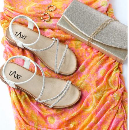 Taxi Paige Rhinestone Flat Sandal : wht
