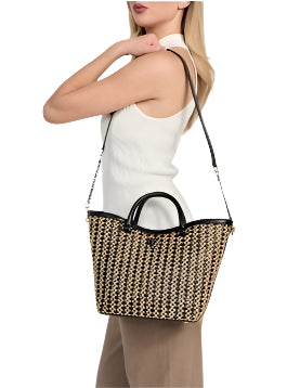 Guess Atalia Raffia Tote : Blk/tan