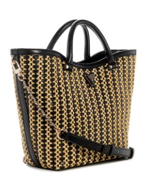 Guess Atalia Raffia Tote : Blk/tan