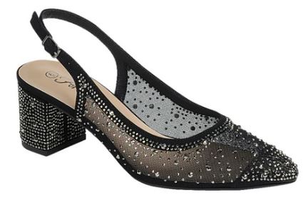 Rhinestone Slingback Dress Heels: Blk