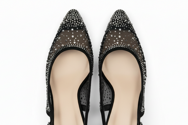 Rhinestone Slingback Dress Heels: Blk