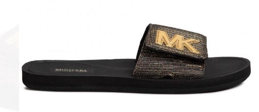 Michael Kors MK Slide Blk Sandals: Blk/Gld