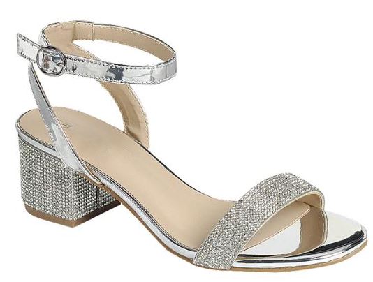 Women Mid block heel Rhinestone Dress Sandals Gld